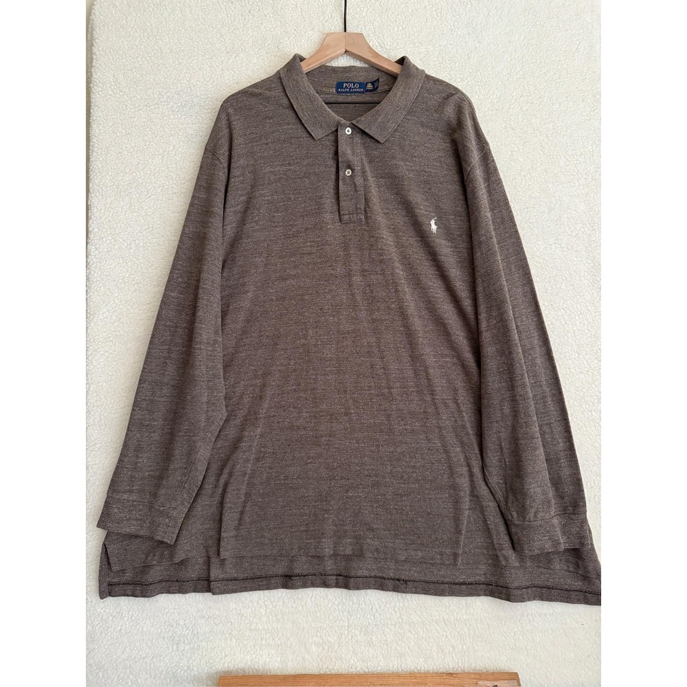 Polo Ralph Lauren Polo Shirt Mens Big 5X Brown Solid Long Sleeve Cotton Knit